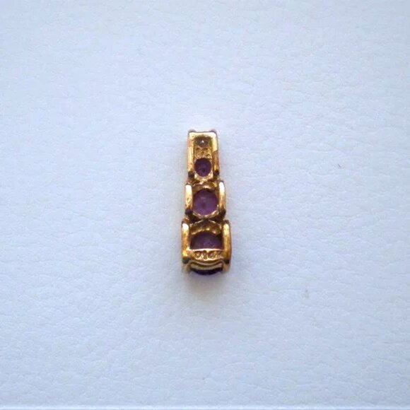 Vintage 14K Yellow Gold Deep Purple Amethyst Genuine Diamond Journey Pendant - Picture 3 of 4